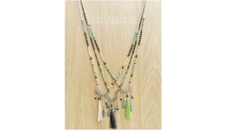 tree color charm necklaces bead tassels bronze caps